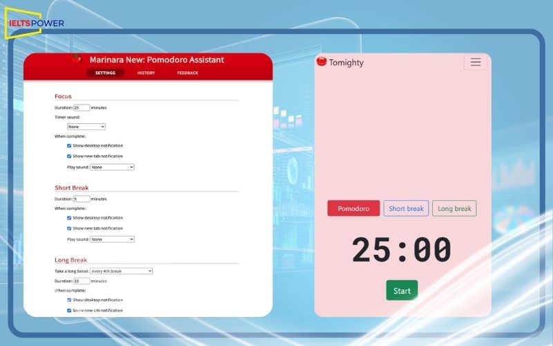 phương pháp học Pomodoro trực tiếp từ trình duyệt